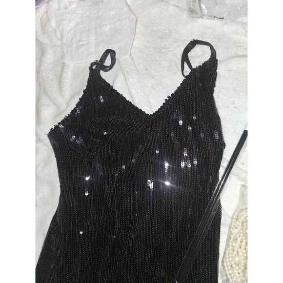 NWT Womens Black‎ Sequin Fringe Flapper 1920s Style Gatsby Party Dress Costume - Picture 4 of 8